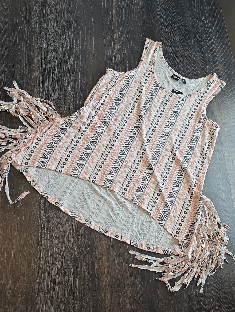 Striped Fringe Tank Top in Peach and Cream